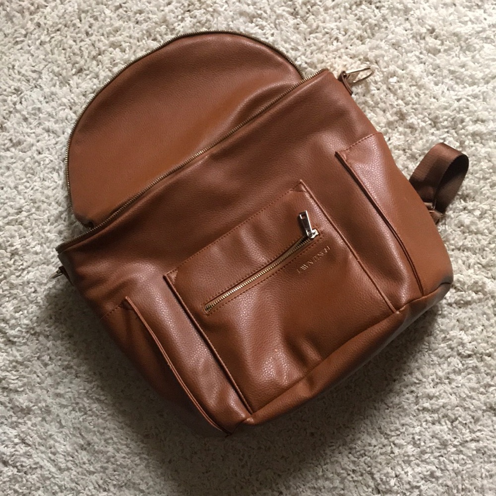 Fawn Design bucket diaper bag cognac brown